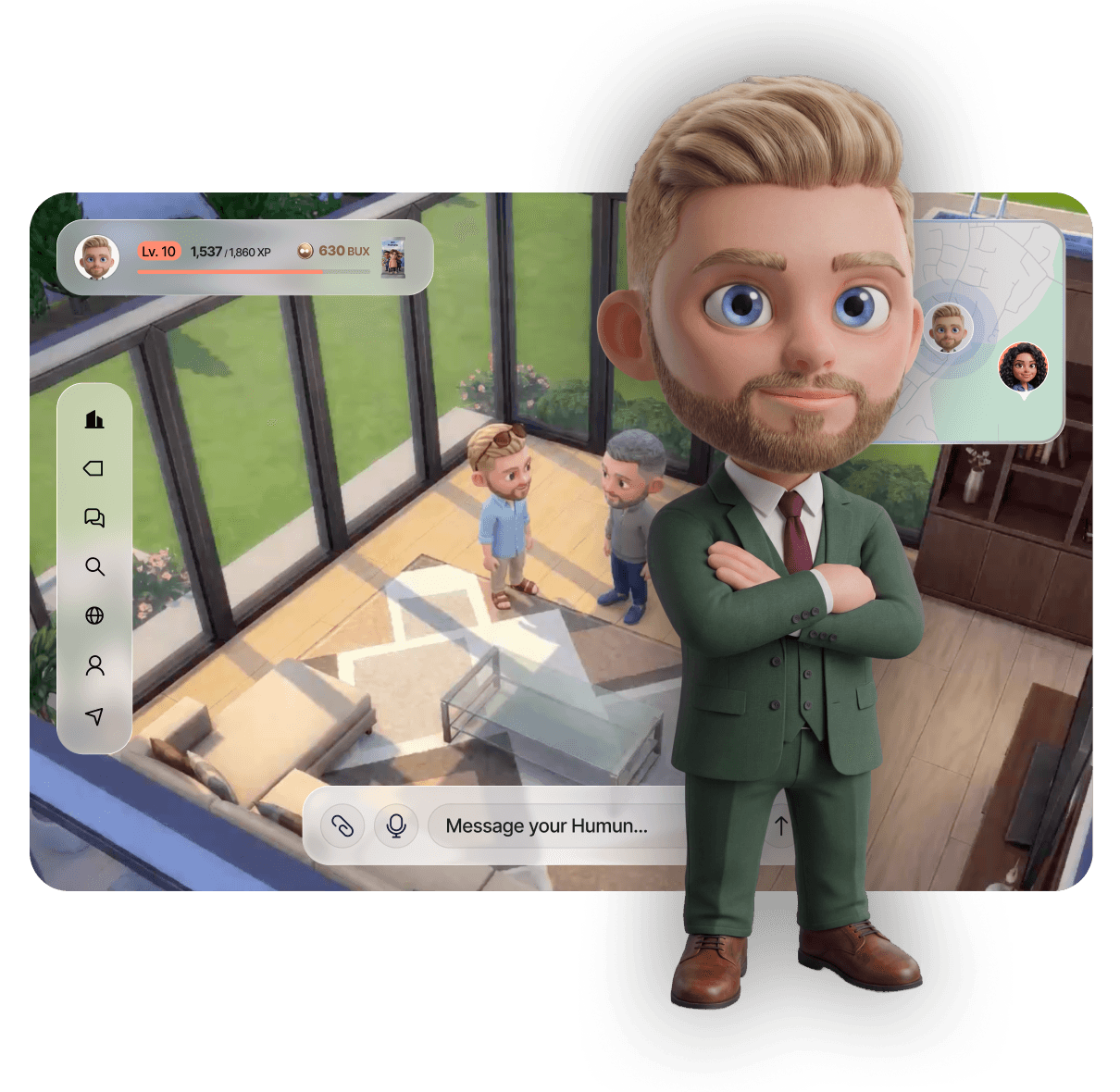 Official Humuns illustration of a customizable digital assistant and its interface