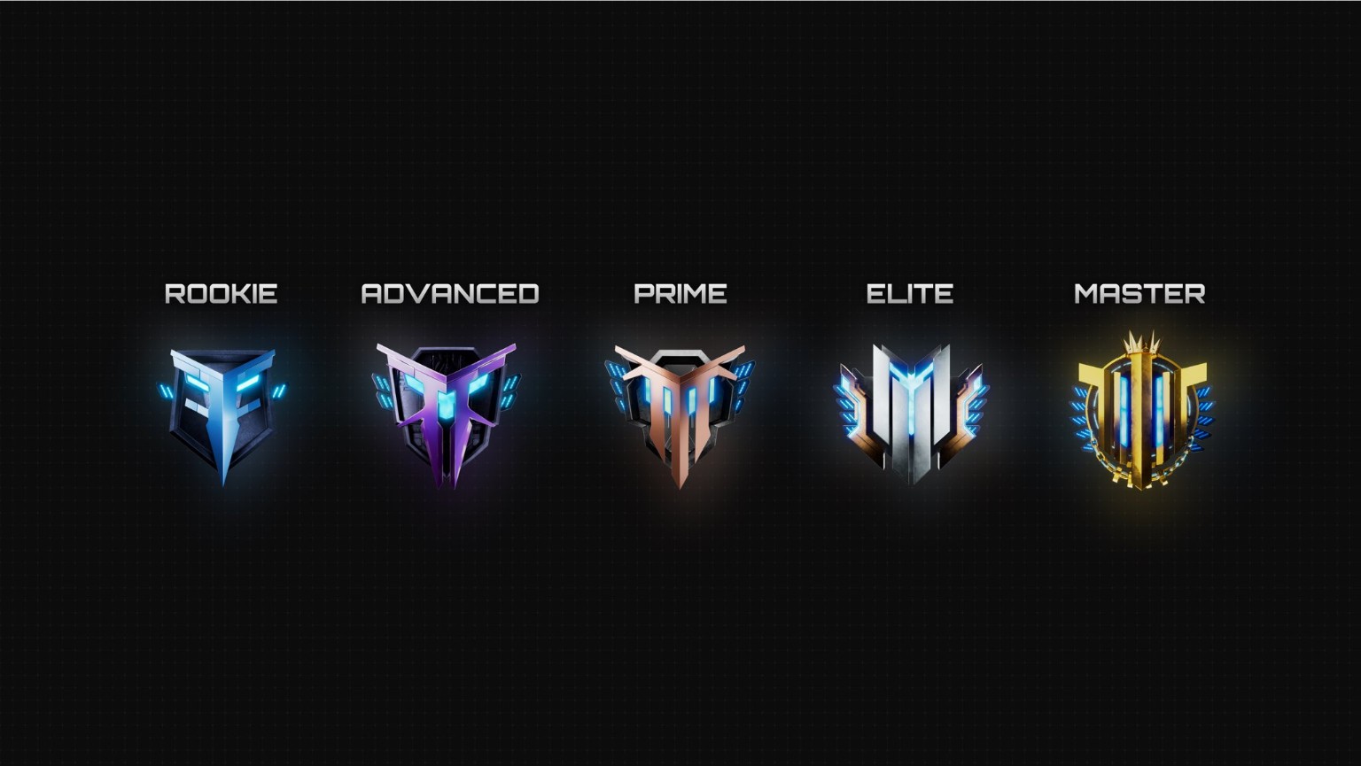 Five Planet-X rank badges: Rookie, Advanced, Prime, Elite and Master