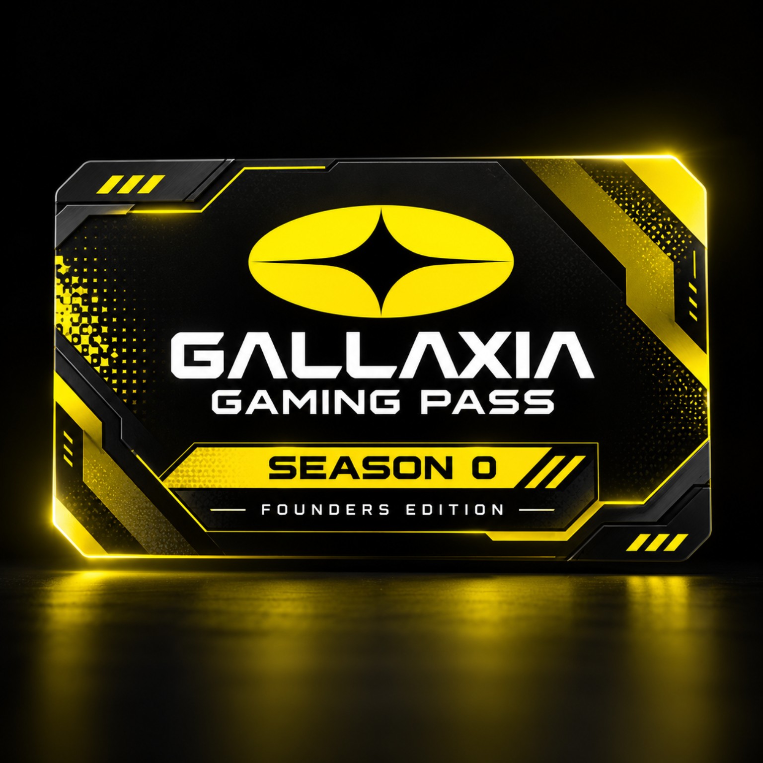 Gallaxia Gaming Pass Season 0 Founders Edition black and yellow concept card artwork
